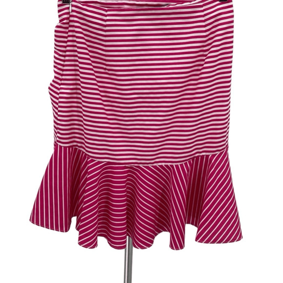 Zara Basic Women's Pink White Striped Knee Length Trumpet A-Line Skirt Medium - Picture 2 of 10